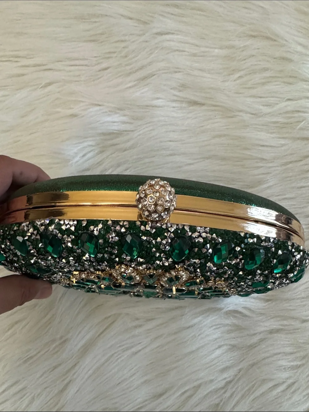 RAMLA Embellished Emerald Crystal Evening Clutch Crossbody Hand Bag